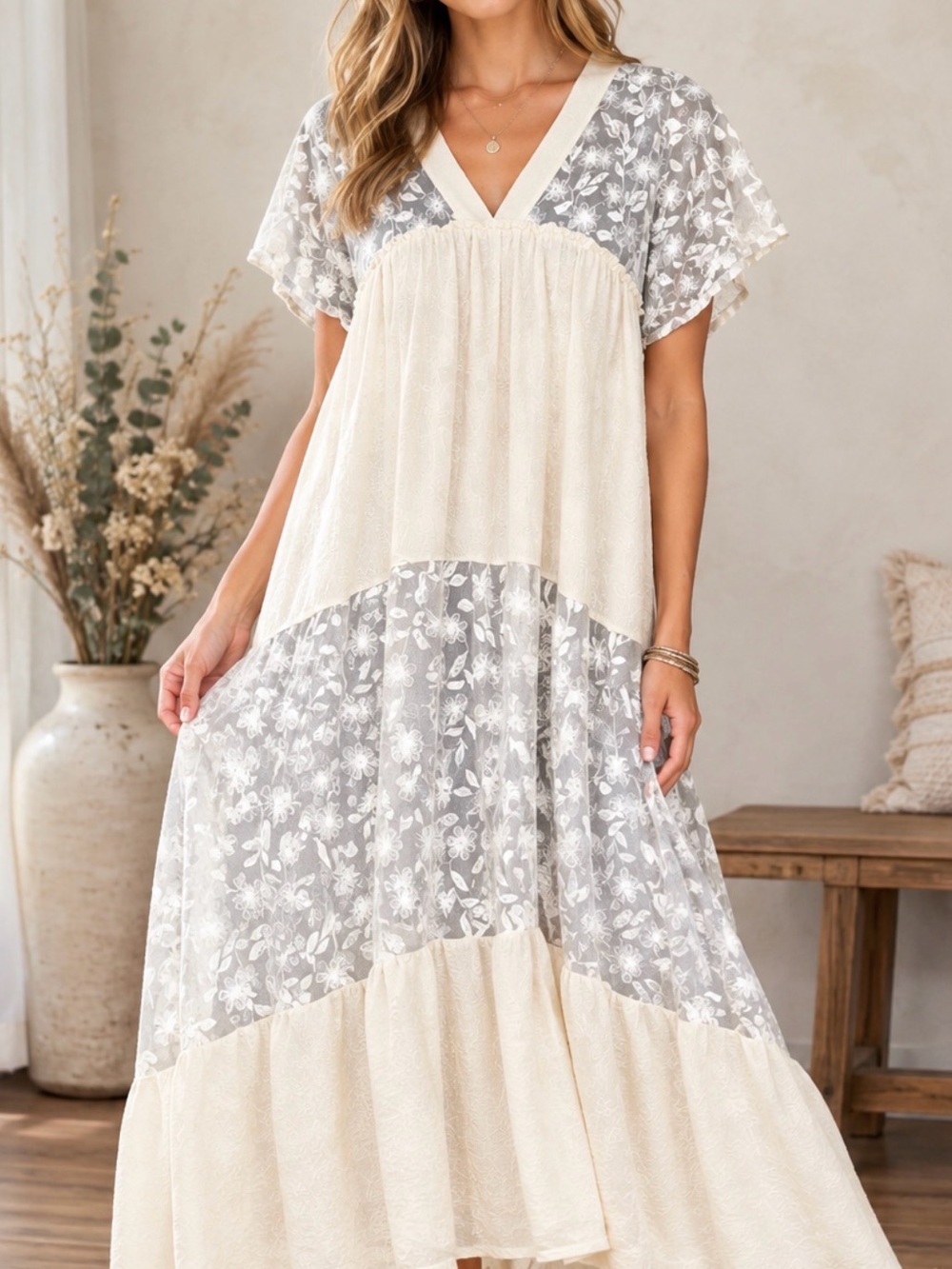 NWT POL Floral Lace Maxi Dress Women’s Large L $84.99